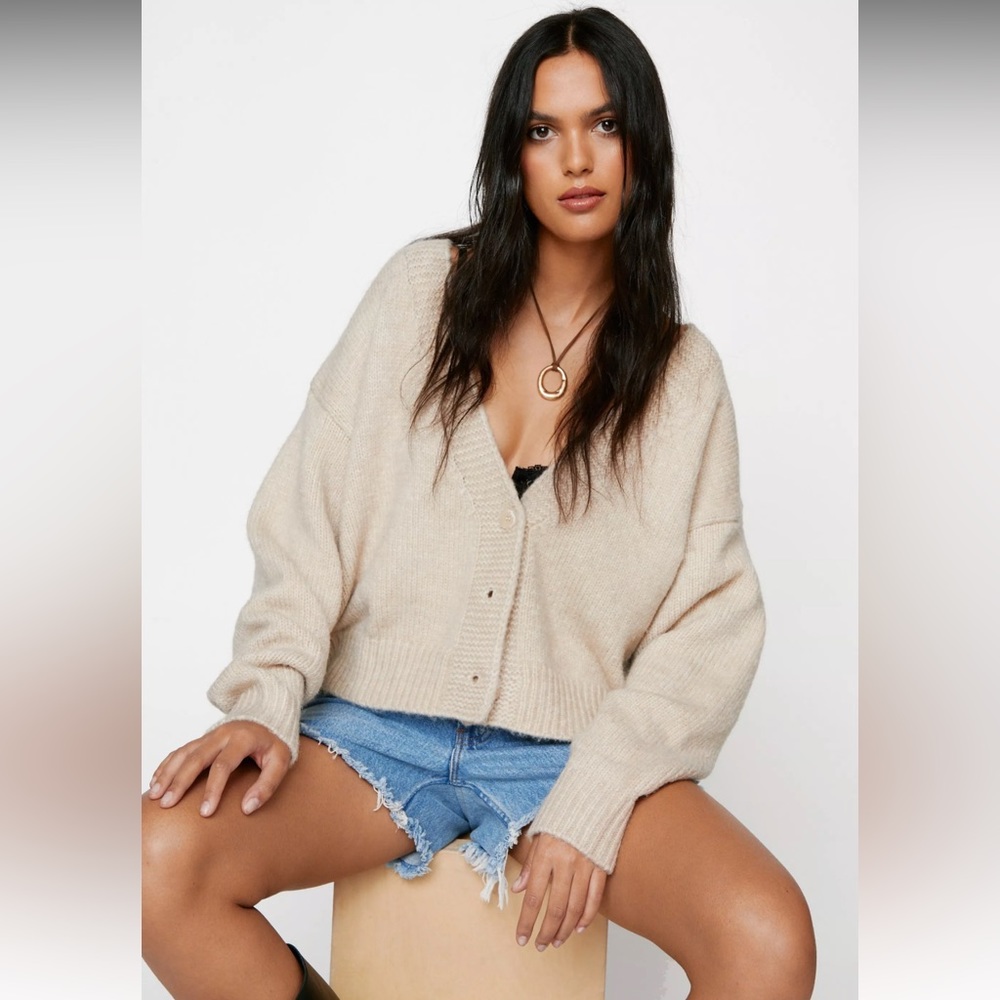Oversized Brushed Knit Cropped Cardigan